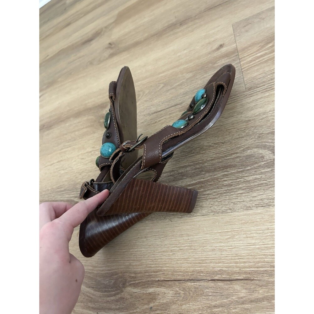 Vintage Size 10 High Heel Sandals Brown Leather Strappy Stones Y2K Embellished - Picture 4 of 5